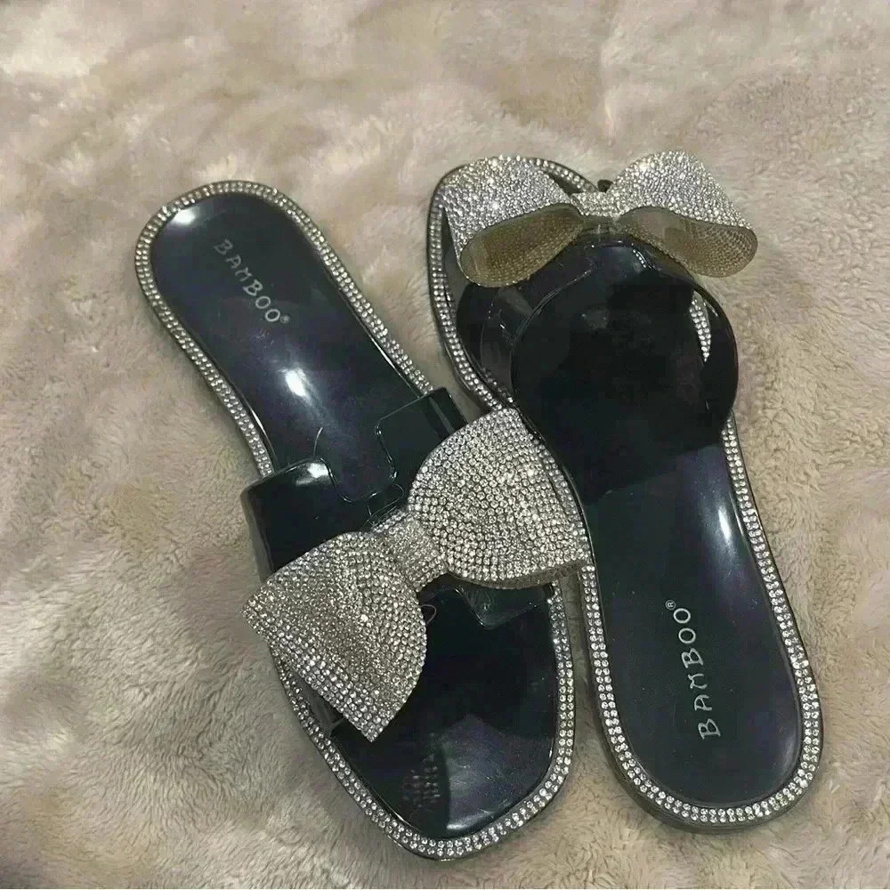 Slide Sandals With Rhinestone Bow - Picture 3 of 5